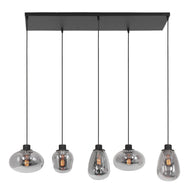 Hanglamp Reflexion 3078ZW zwarte 5-lichts lamp met smokeglas