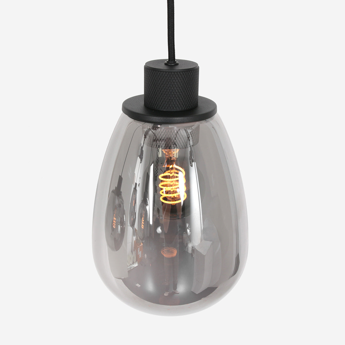 Hanglamp Reflexion 3078ZW zwarte 5-lichts lamp met smokeglas