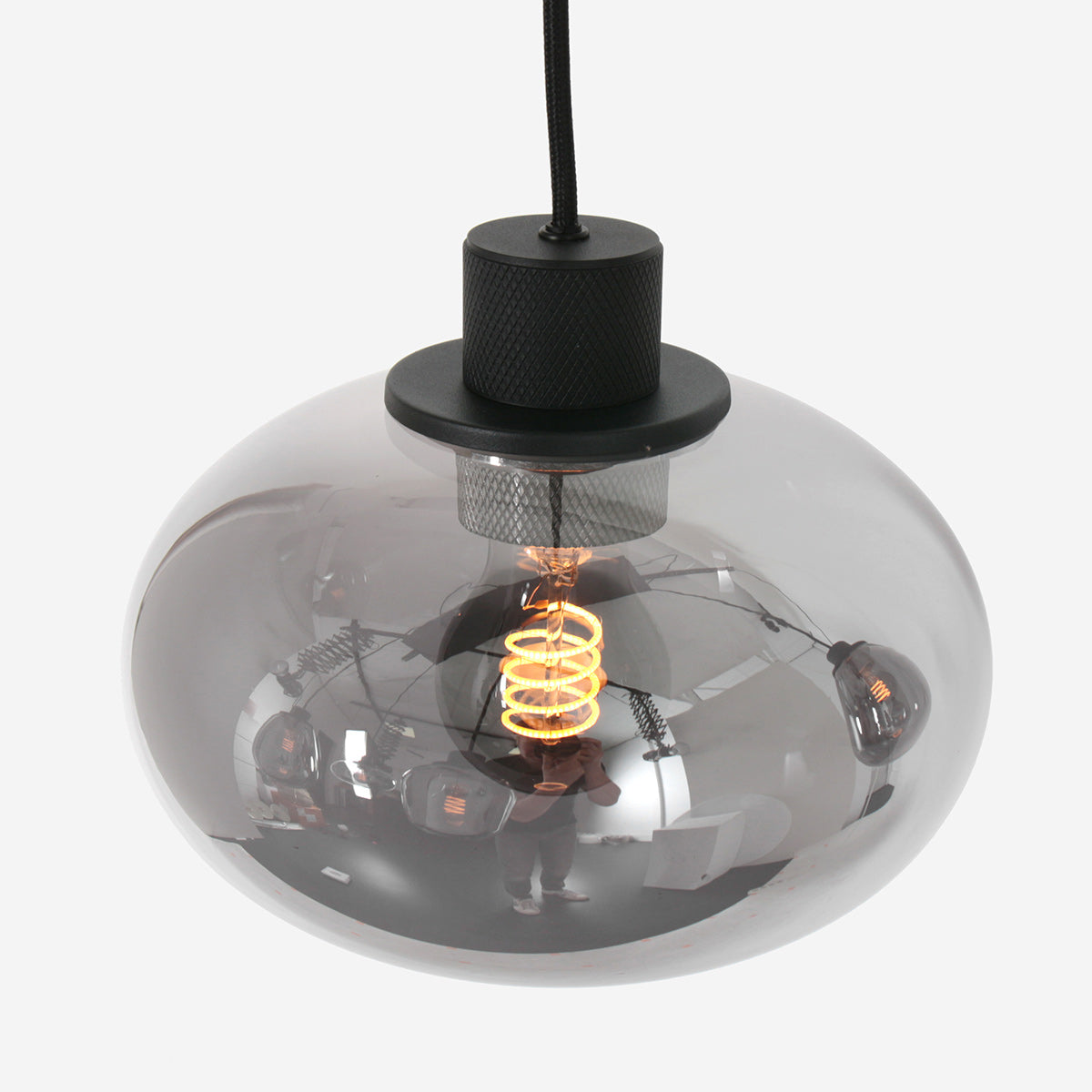 Hanglamp Reflexion 3078ZW zwarte 5-lichts lamp met smokeglas
