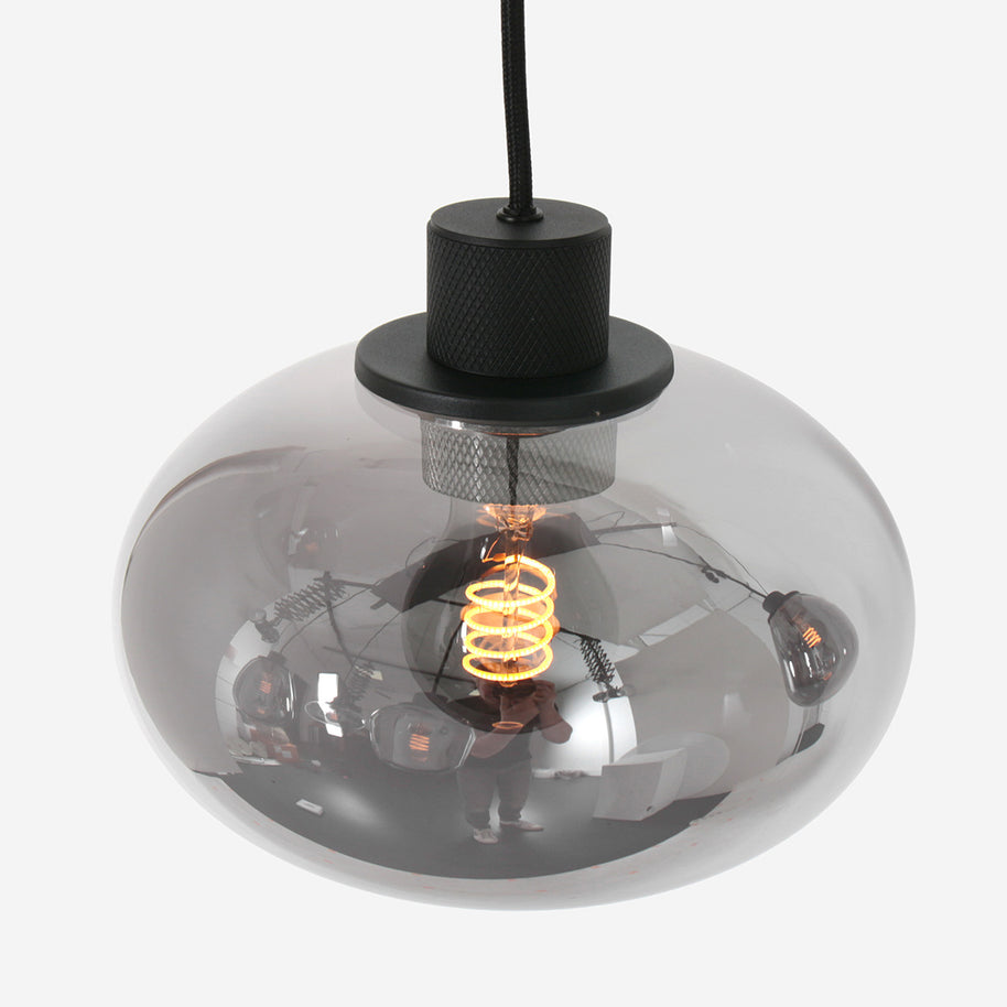 Hanglamp Reflexion 3078ZW zwarte 5-lichts lamp met smokeglas