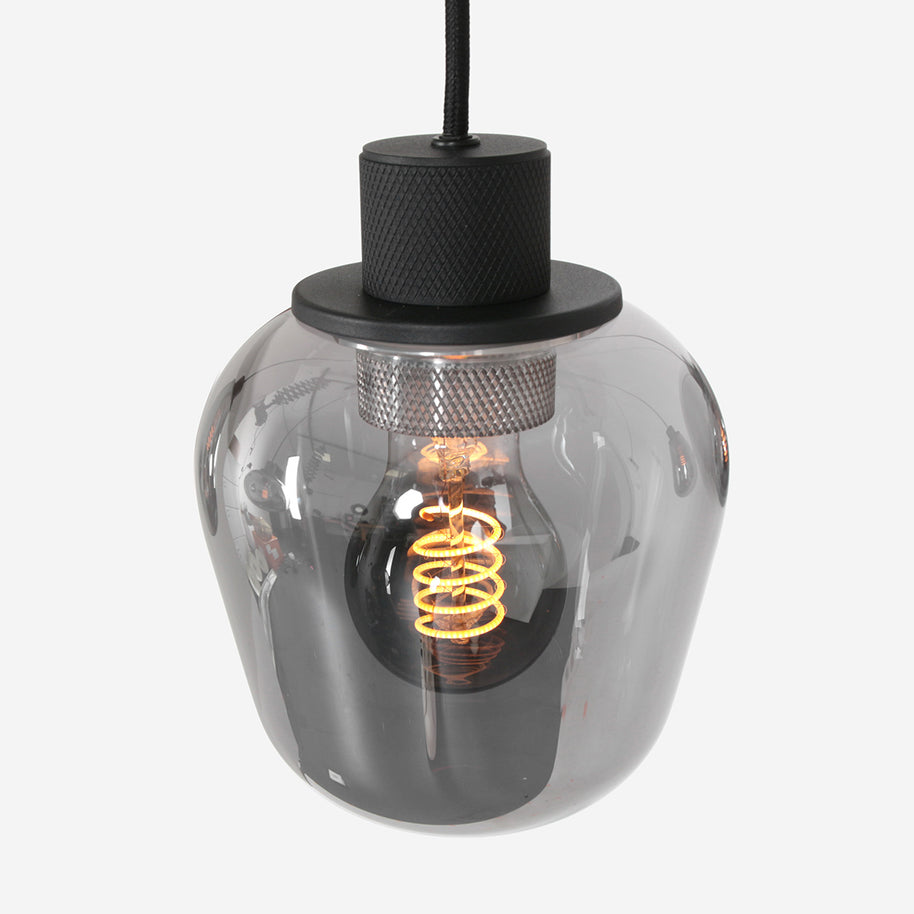 Hanglamp Reflexion 3078ZW zwarte 5-lichts lamp met smokeglas