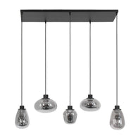 Hanglamp Reflexion 3078ZW zwarte 5-lichts lamp met smokeglas