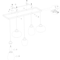 Hanglamp Reflexion 3078ZW zwarte 5-lichts lamp met smokeglas