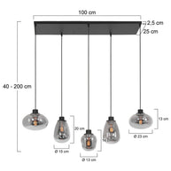Hanglamp Reflexion 3078ZW zwarte 5-lichts lamp met smokeglas