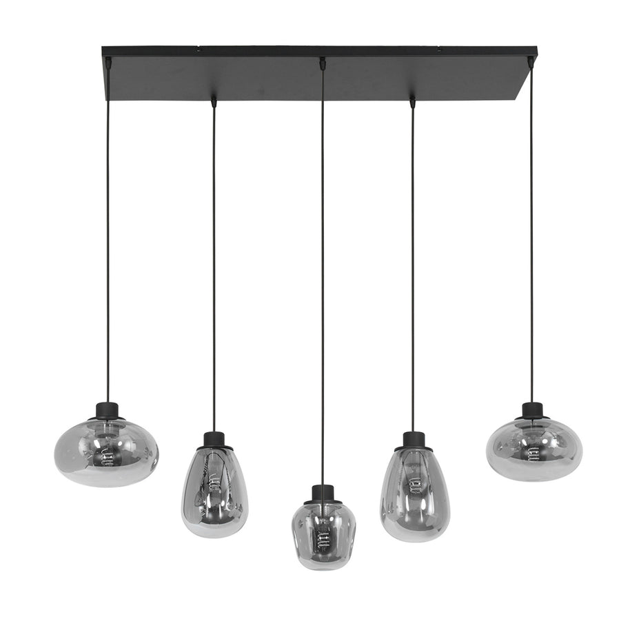 Hanglamp Reflexion 3078ZW zwarte 5-lichts lamp met smokeglas