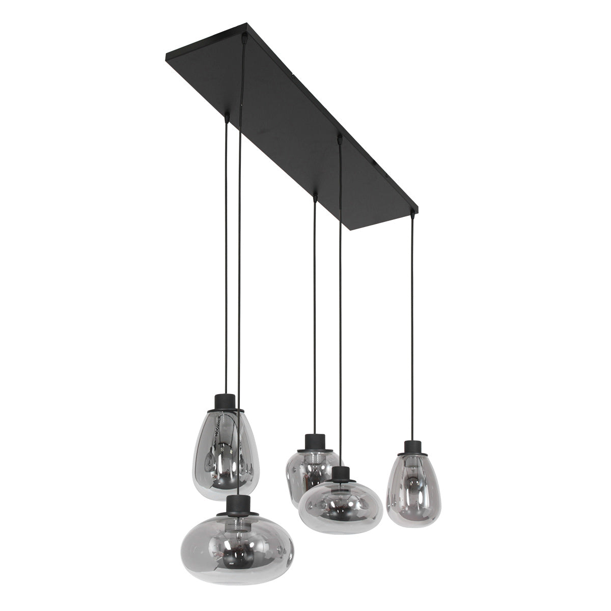 Hanglamp Reflexion 3078ZW zwarte 5-lichts lamp met smokeglas