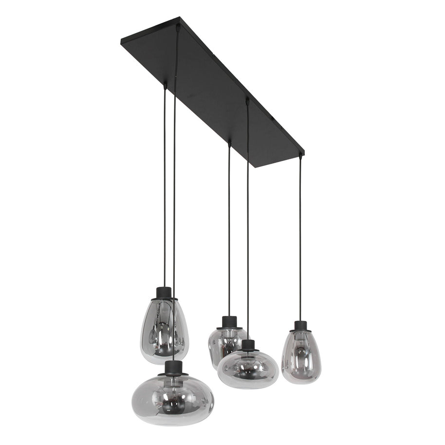 Hanglamp Reflexion 3078ZW zwarte 5-lichts lamp met smokeglas