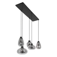 Hanglamp Reflexion 3078ZW zwarte 5-lichts lamp met smokeglas