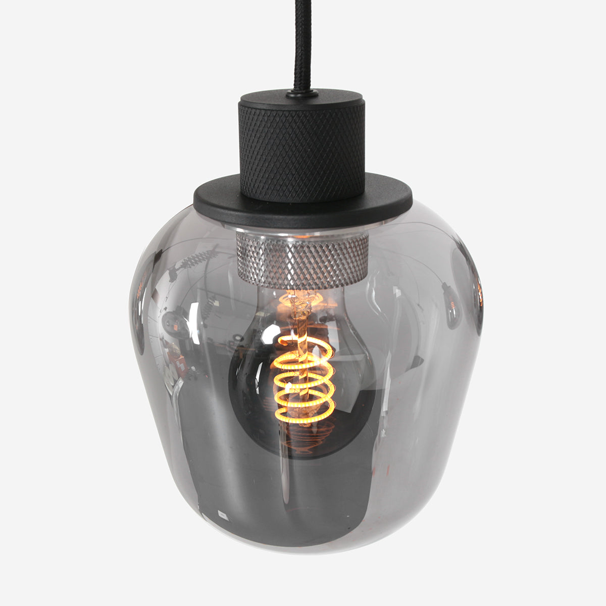 Hanglamp Reflexion 3078ZW zwarte 5-lichts lamp met smokeglas