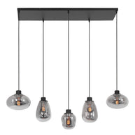 Hanglamp Reflexion 3078ZW zwarte 5-lichts lamp met smokeglas