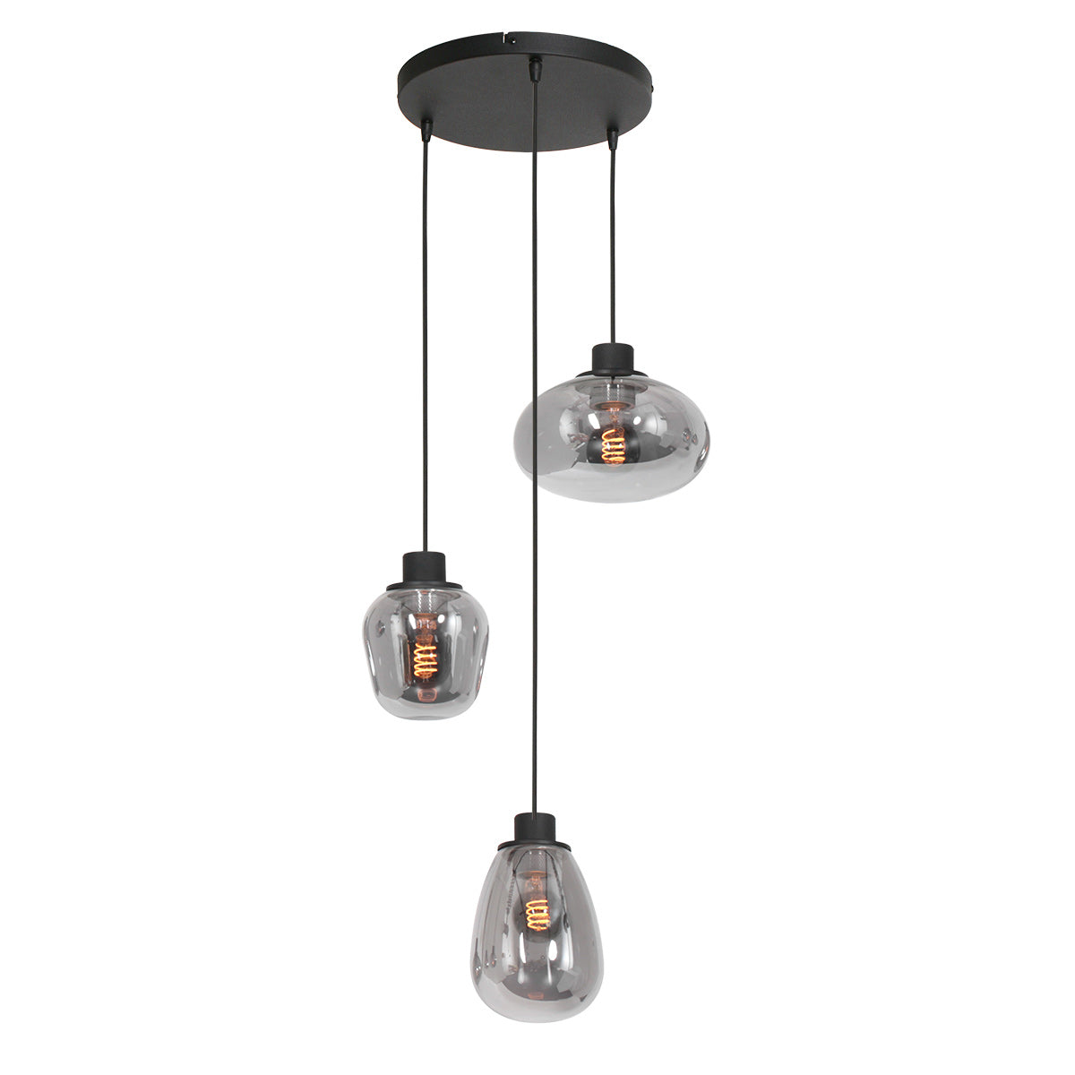 Hanglamp Reflexion 3079ZW zwarte 3-lichts videolamp met smokeglas