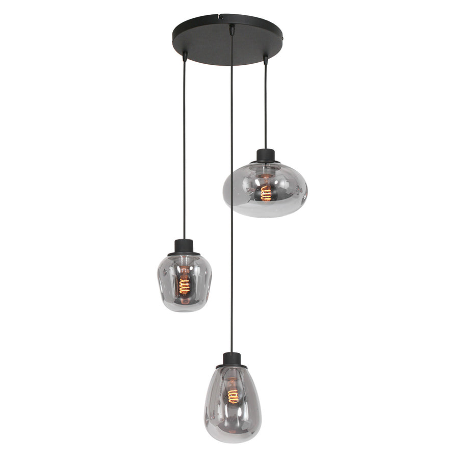 Hanglamp Reflexion 3079ZW zwarte 3-lichts videolamp met smokeglas