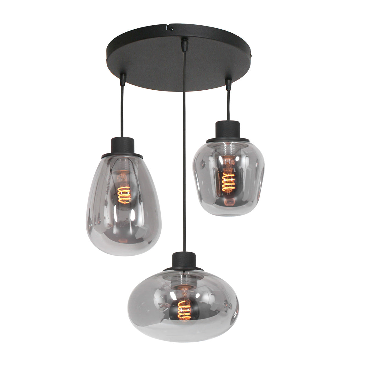 Hanglamp Reflexion 3079ZW zwarte 3-lichts videolamp met smokeglas