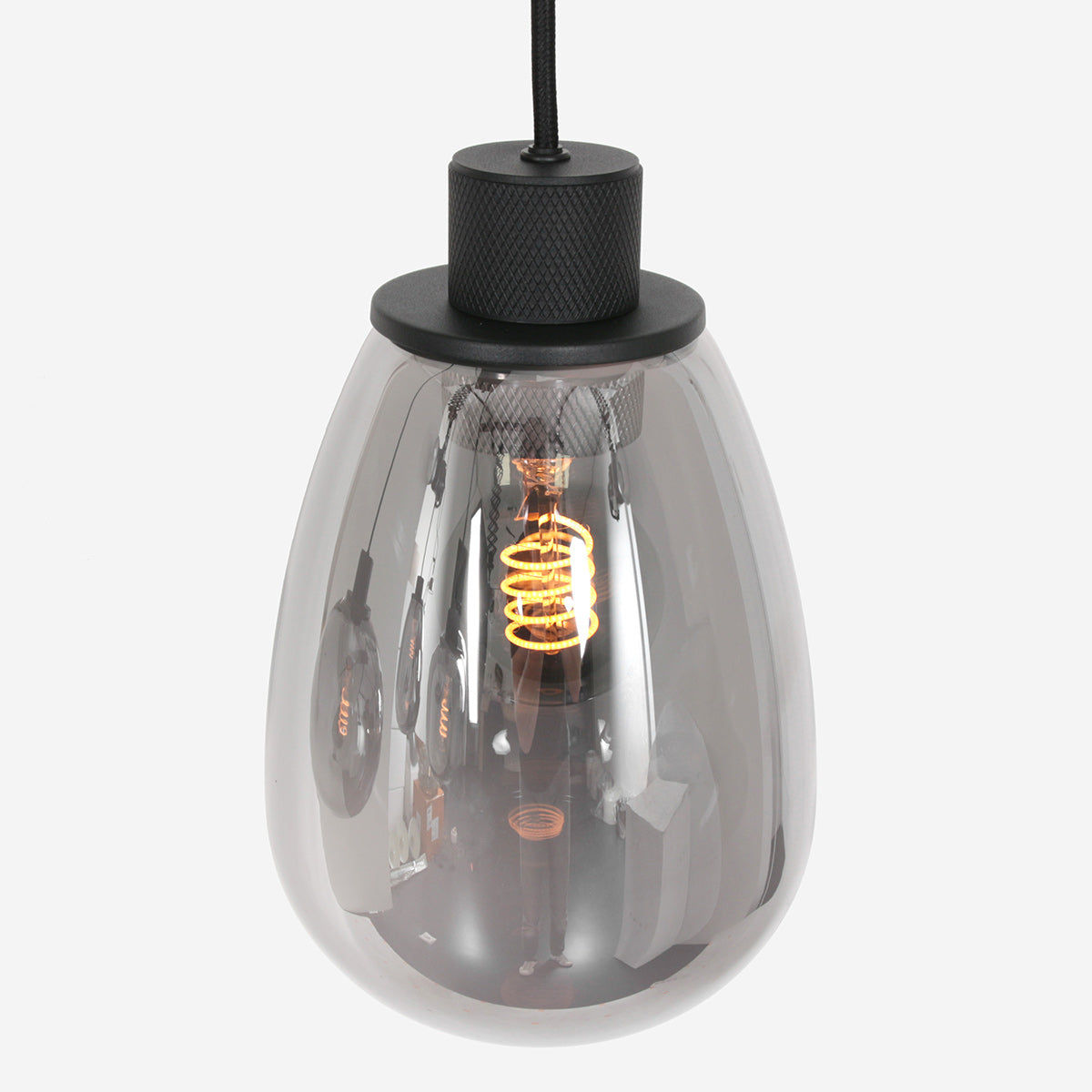 Hanglamp Reflexion 3079ZW zwarte 3-lichts videolamp met smokeglas