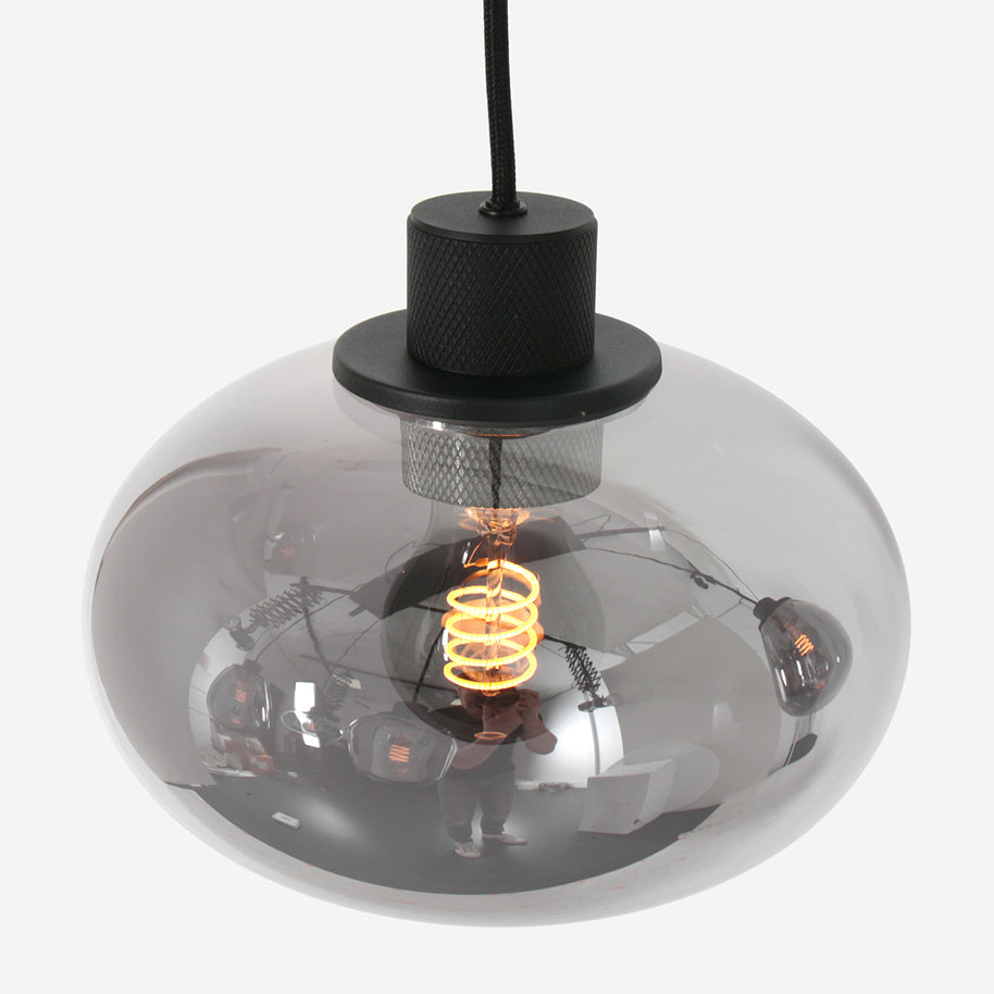 Hanglamp Reflexion 3079ZW zwarte 3-lichts videolamp met smokeglas
