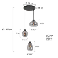 Hanglamp Reflexion 3079ZW zwarte 3-lichts videolamp met smokeglas