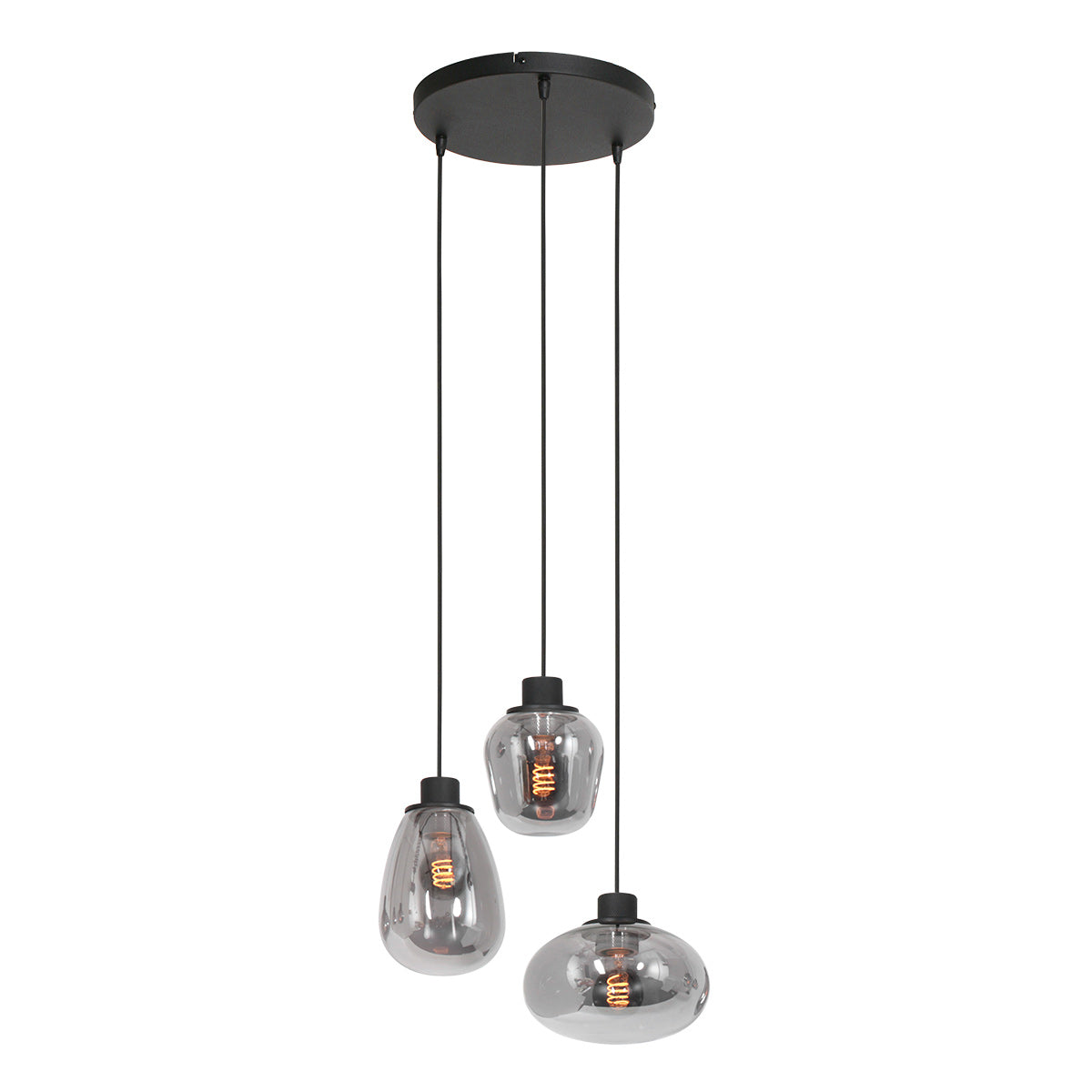 Hanglamp Reflexion 3079ZW zwarte 3-lichts videolamp met smokeglas