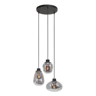 Hanglamp Reflexion 3079ZW zwarte 3-lichts videolamp met smokeglas