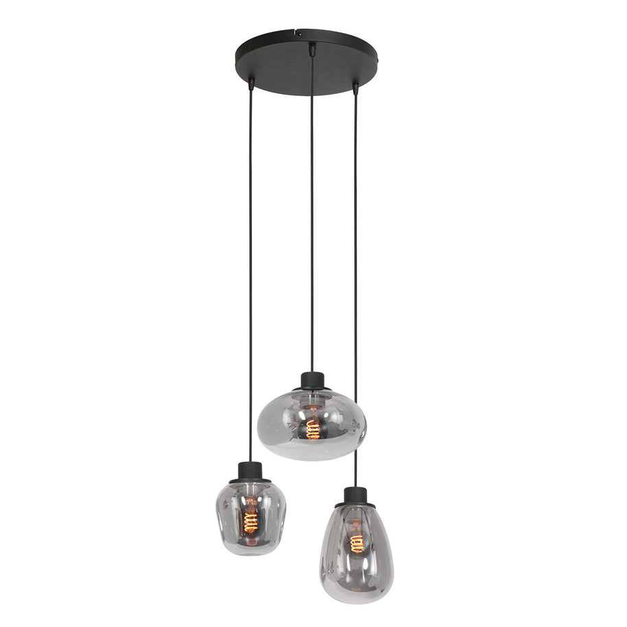 Hanglamp Reflexion 3079ZW zwarte 3-lichts videolamp met smokeglas