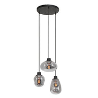 Hanglamp Reflexion 3079ZW zwarte 3-lichts videolamp met smokeglas