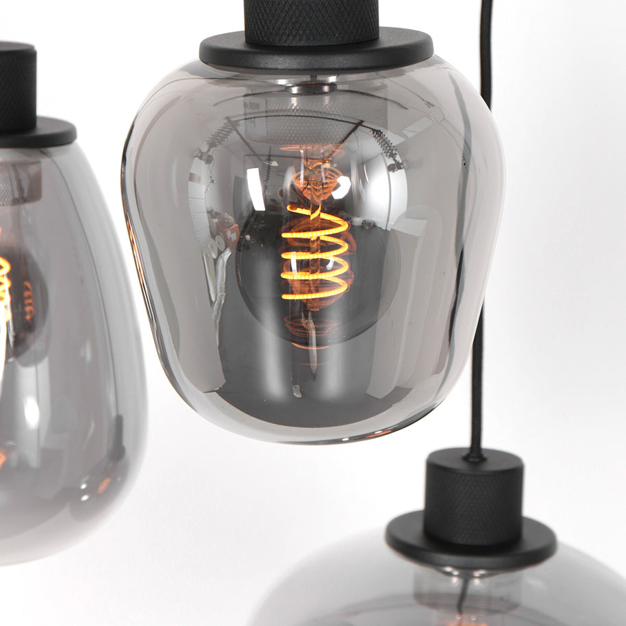 Hanglamp Reflexion 3079ZW zwarte 3-lichts videolamp met smokeglas