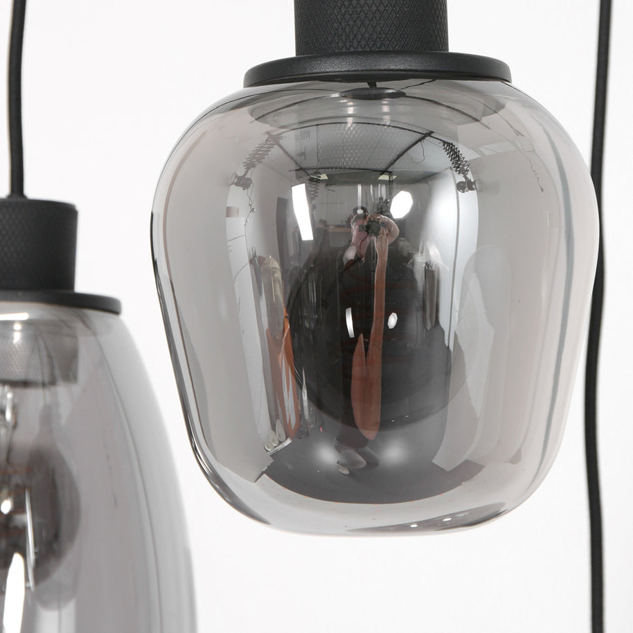 Hanglamp Reflexion 3079ZW zwarte 3-lichts videolamp met smokeglas