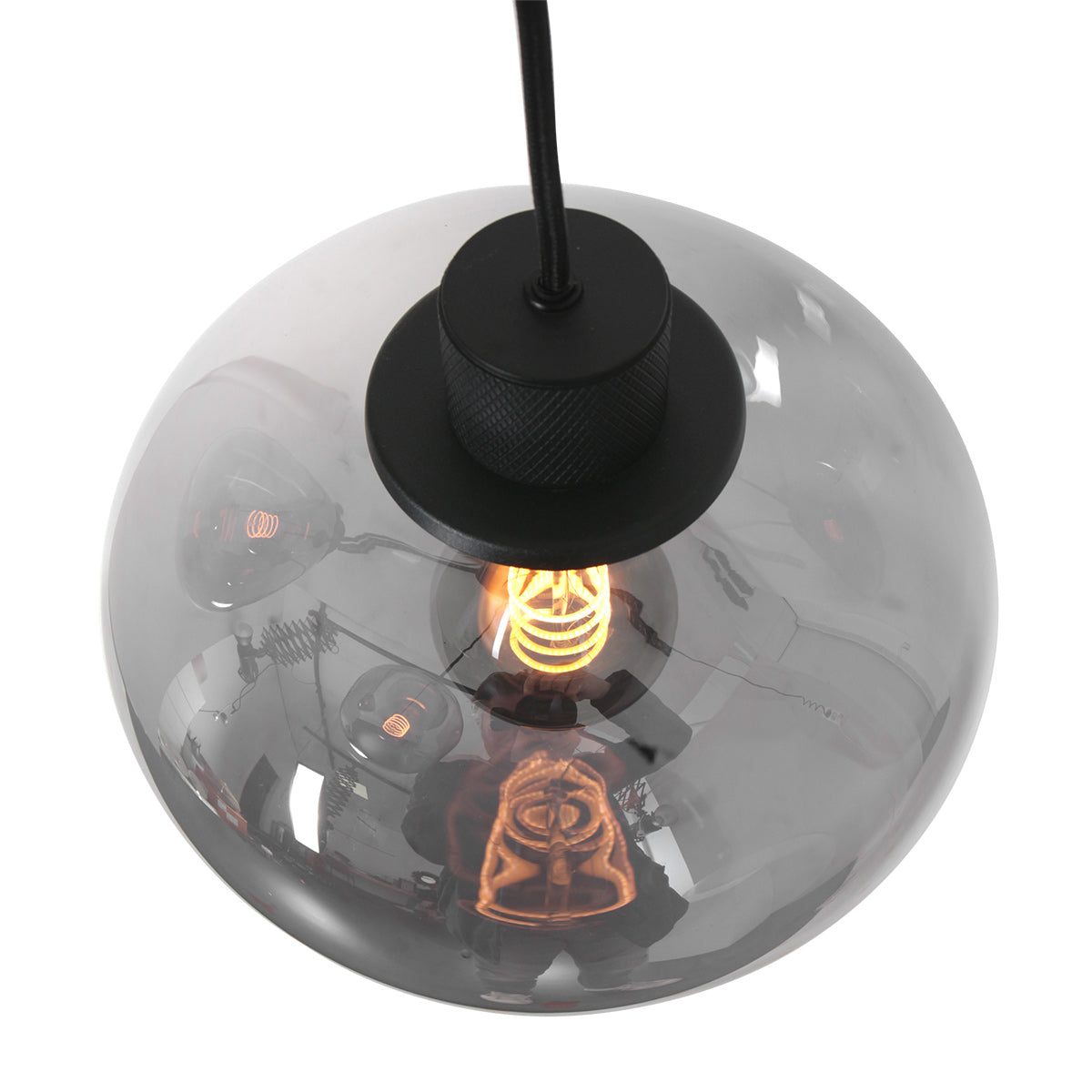 Hanglamp Reflexion 3079ZW zwarte 3-lichts videolamp met smokeglas