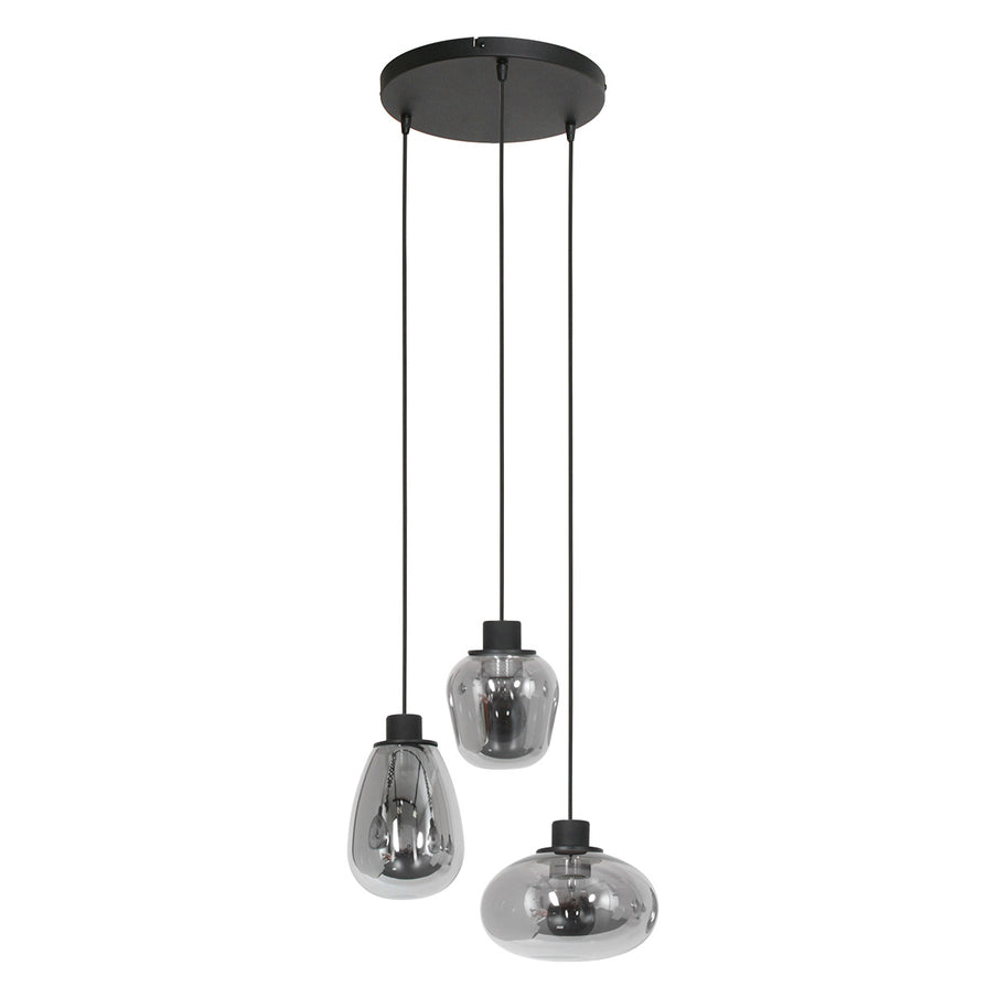 Hanglamp Reflexion 3079ZW zwarte 3-lichts videolamp met smokeglas