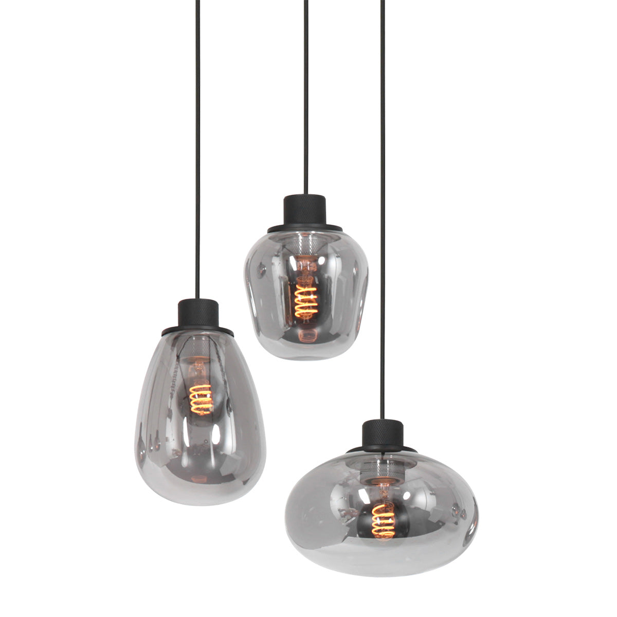 Hanglamp Reflexion 3079ZW zwarte 3-lichts videolamp met smokeglas