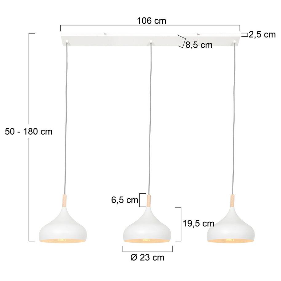 Hanglamp Bjorr 3099W – witte 3-lichtslamp met Scandinavische charme