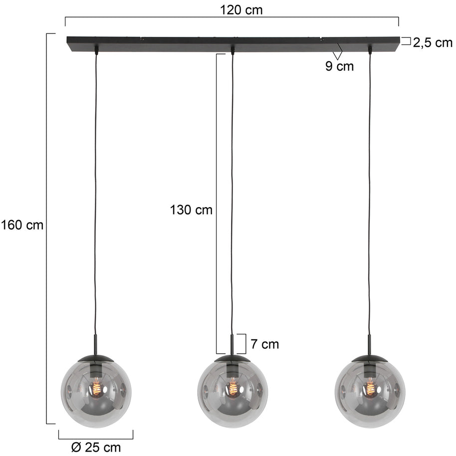 Hanglamp Bollique New 3122ZW zwart 3-lichts E27-fitting