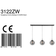 Hanglamp Bollique New 3122ZW zwart 3-lichts E27-fitting