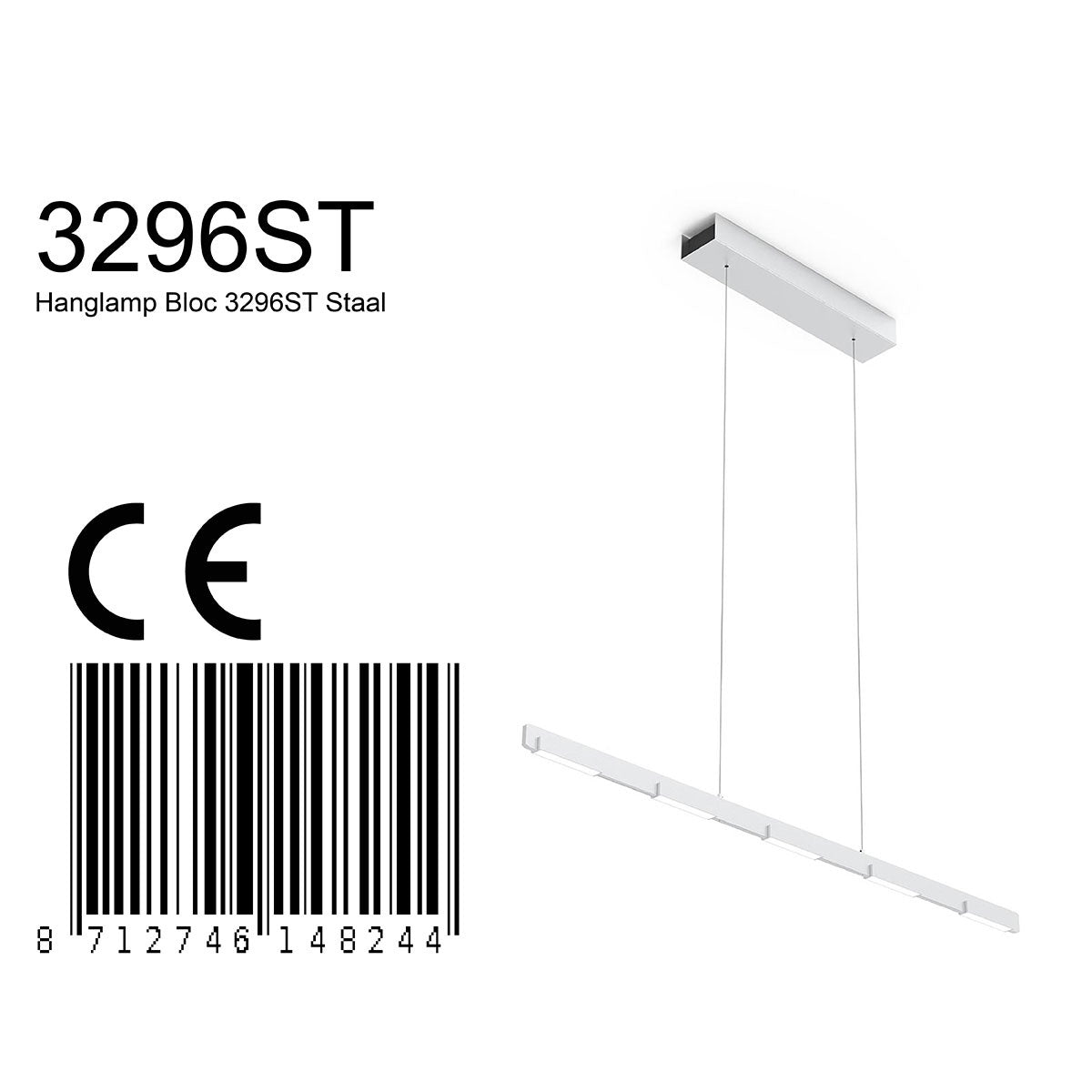 Hanglamp Bloc 3296ST Staal met kabellift