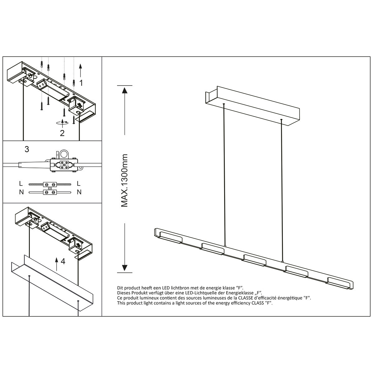 Hanglamp Bloc 3296ST Staal met kabellift