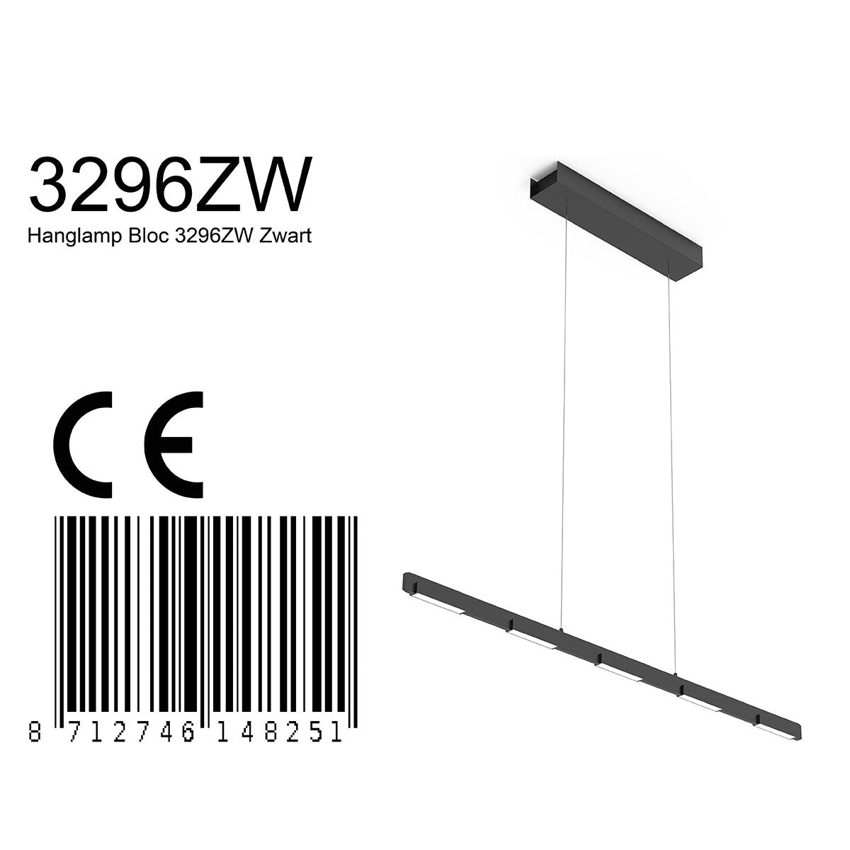 Hanglamp Bloc 3296ZW zwart met kabellift