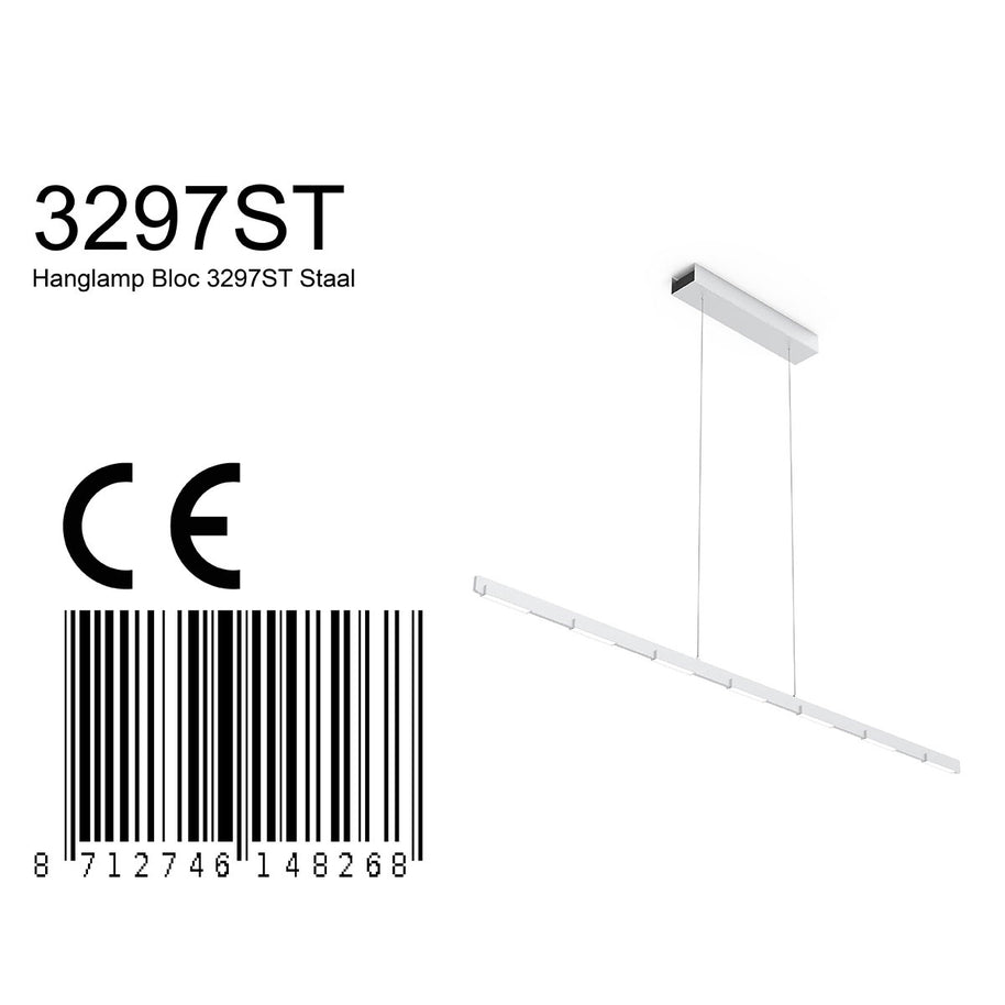 Hanglamp Bloc 3297ST Staal met kabellift