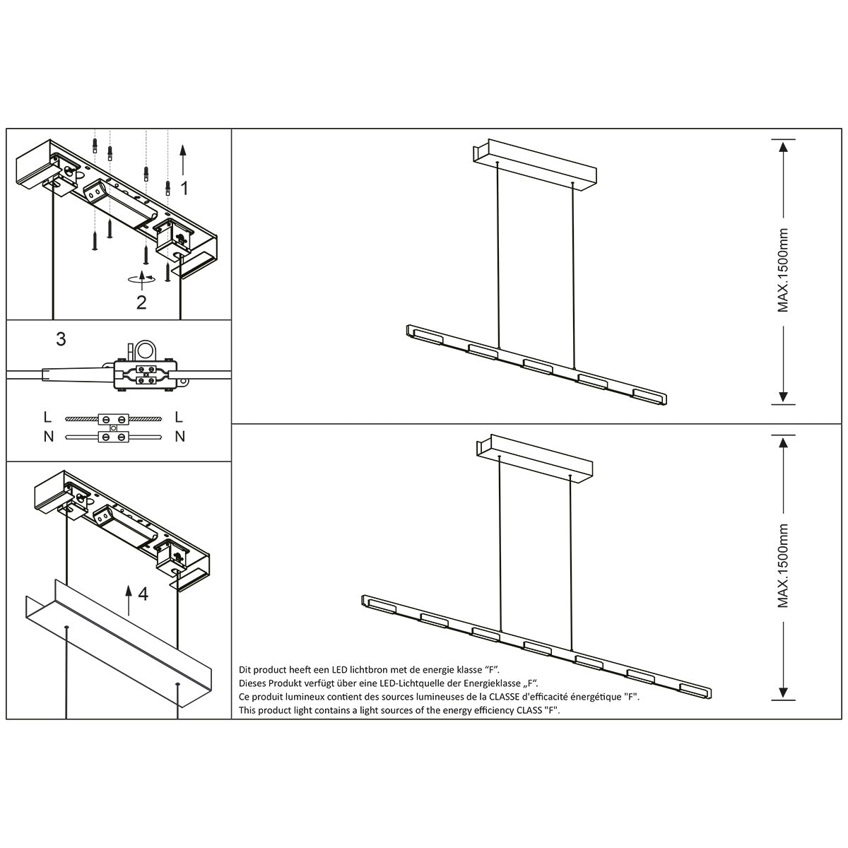 Hanglamp Bloc 3297ST Staal met kabellift