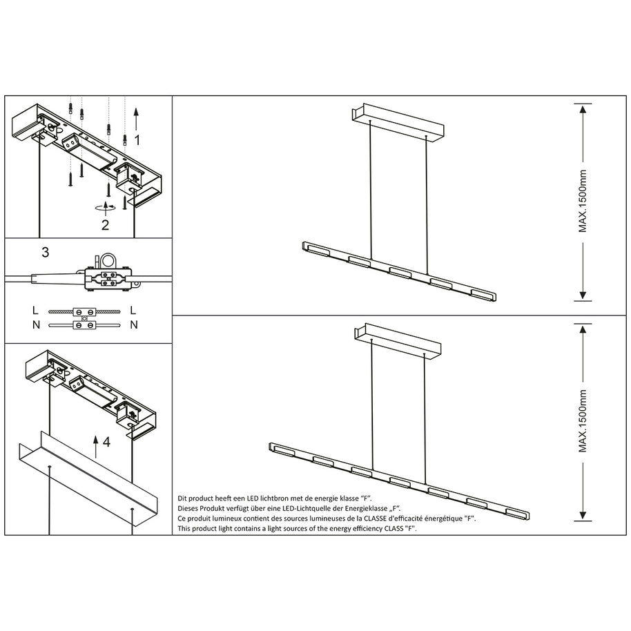 Hanglamp Bloc 3297ST Staal met kabellift