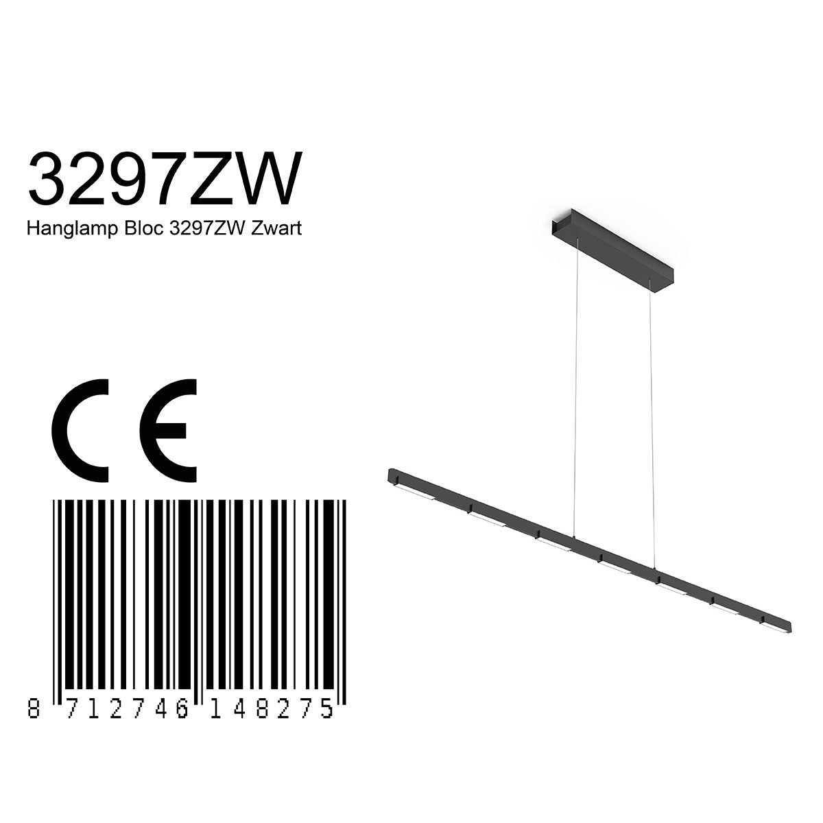 Hanglamp Bloc 3297ZW zwart met kabellift