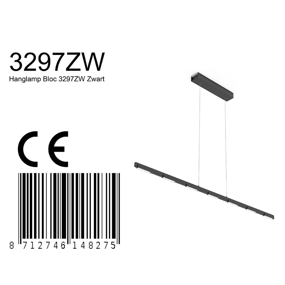 Hanglamp Bloc 3297ZW zwart met kabellift