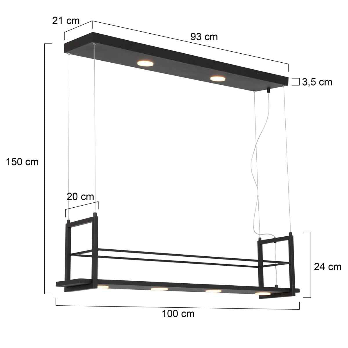 Hanglamp Tor 3298ZW – zwarte designlamp met plateau en LED