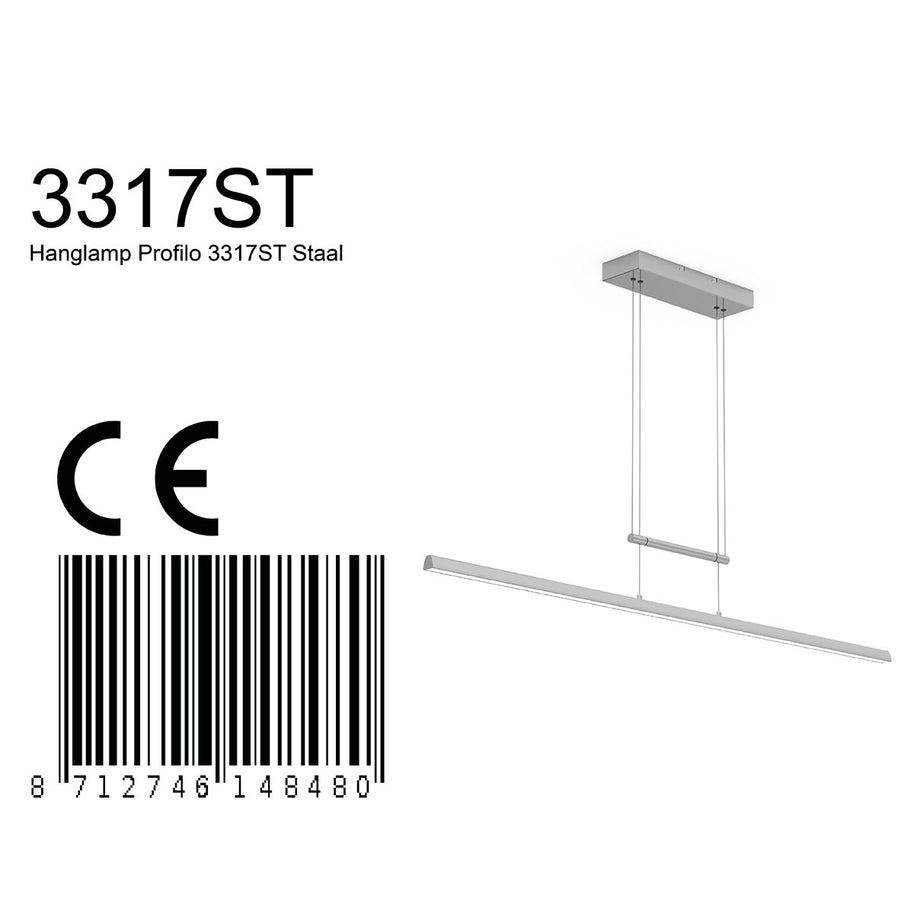 Hanglamp Profilo 3317ST staal 115 cm breed 1700 lumen