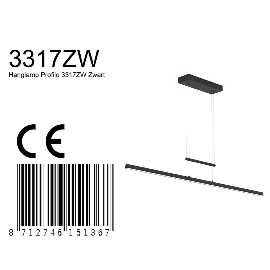 Hanglamp Profilo 3317ZW zwart, 115 cm breed, 1700 lumen