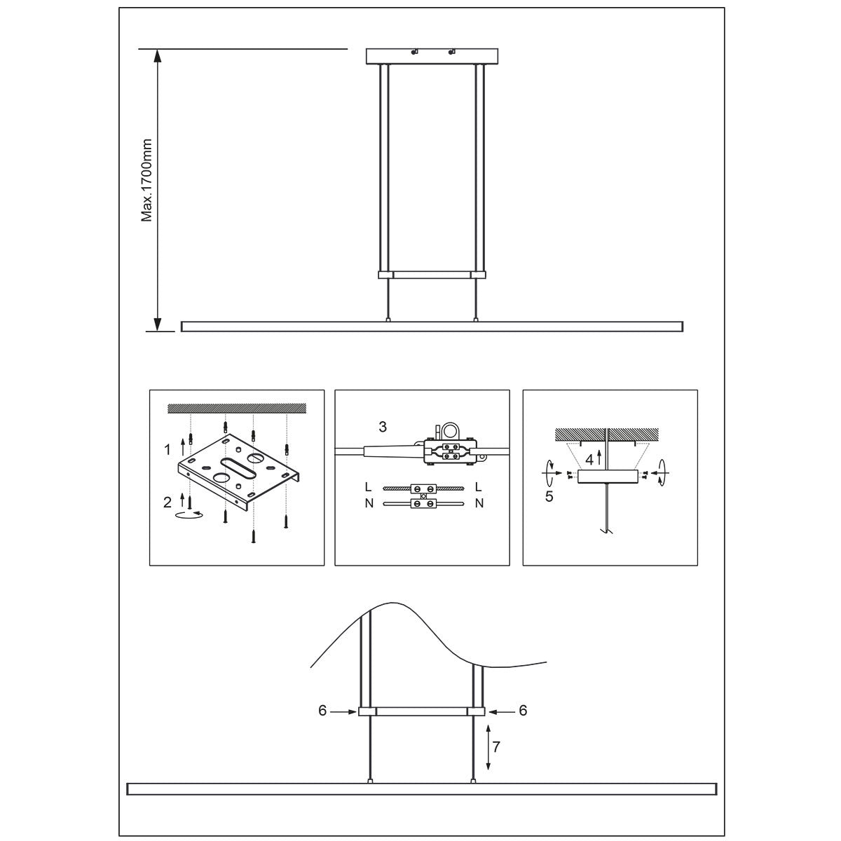 Hanglamp Profilo 3318ST staal 150 cm breed 2100 lumen