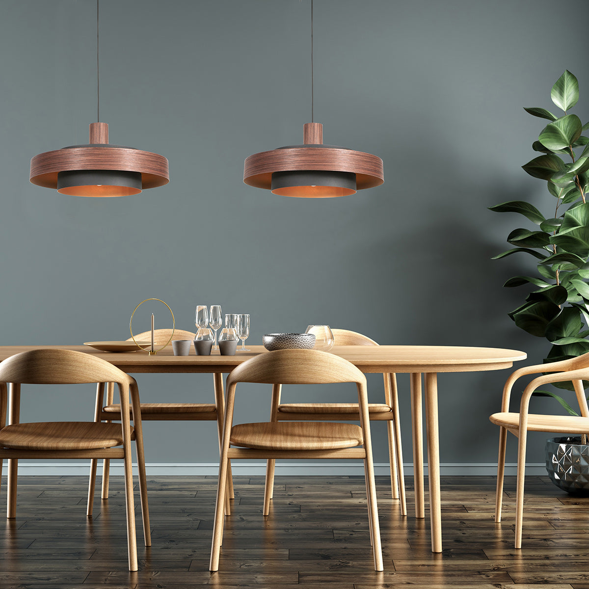 Hanglamp Flinter 3329E Stijlvol Houtmotief met Warme Gouden Binnenkant