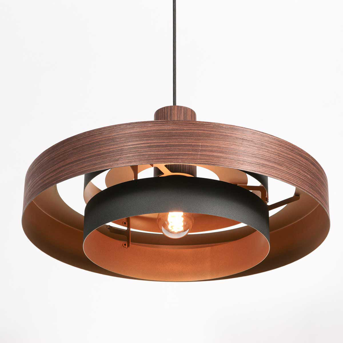 Hanglamp Flinter 3329E Stijlvol Houtmotief met Warme Gouden Binnenkant