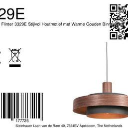 Hanglamp Flinter 3329E Stijlvol Houtmotief met Warme Gouden Binnenkant