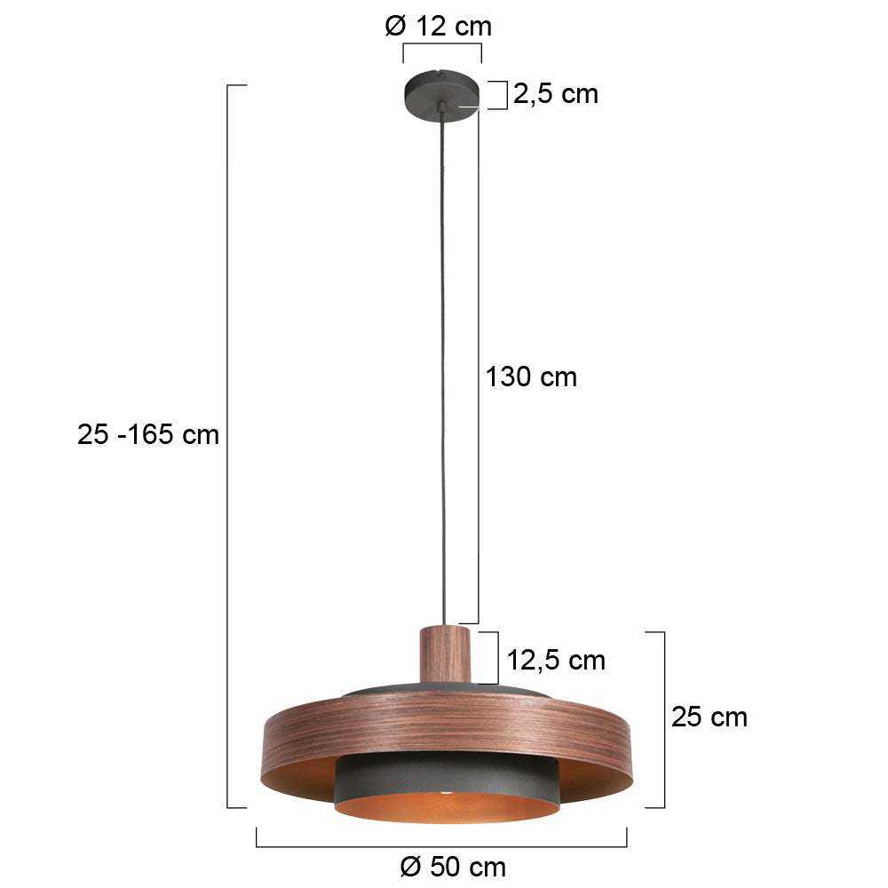 Hanglamp Flinter 3329E Stijlvol Houtmotief met Warme Gouden Binnenkant