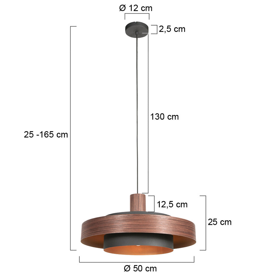 Hanglamp Flinter 3329E Stijlvol Houtmotief met Warme Gouden Binnenkant