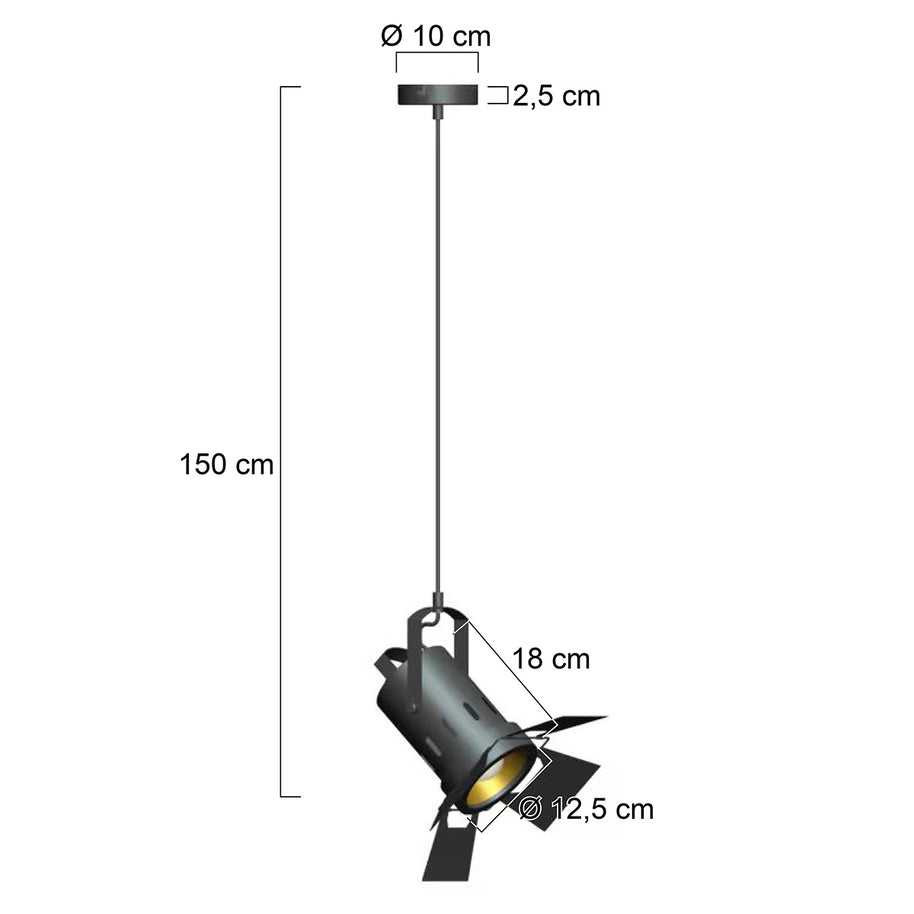 Hanglamp Carré 3379ZW – zwarte industriële lamp met E27